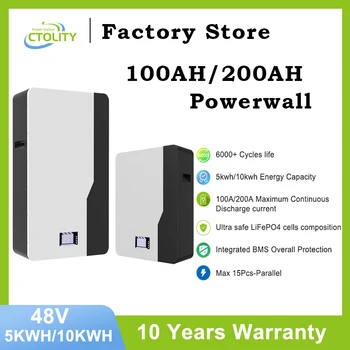200AH 48V Powerwall 100AH 5KWH 10KWH lifepo4 Аккумулятор Литий-Ионный Блок Powerwall Солнечные Генераторы Система Хранения энергии Для домашнего использования