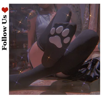 Готические черные чулки, женские летние японские чулки с 3D кошачьими когтями, силиконовые носки выше колена, платье в стиле Лолиты, Сексуальные носки для девочек