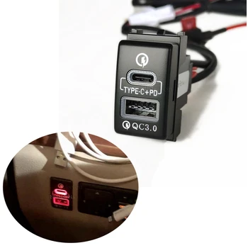 Красное Светодиодное Автомобильное Двойное Зарядное Устройство QC3.0 Type-C PD Быстрое Зарядное Устройство с Разъемом-Адаптером для Nissan Patrol Y62 X-TRAIL SUNNY SYLPHY Teana