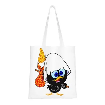 Многоразовая хозяйственная сумка Calimero Black Chiken, женская холщовая сумка-тоут через плечо, прочные сумки для покупок в продуктовых магазинах с мультяшными комиксами