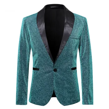 Мужской модный шелковый пиджак цвета синего шампанского Золотого цвета Свадебный пиджак жениха, певцов выпускного вечера, блейзеры, приталенное повседневное пальто, сценическая одежда ведущего