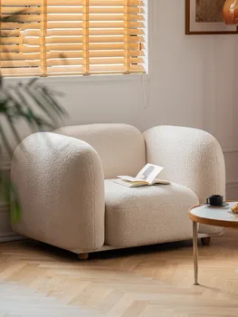 Одноместный двухместный диван-кресло из ткани с кремом из тофу современная сеть знаменитостей на заказ Скандинавский тихий ветер простая роскошная гостиная оптом