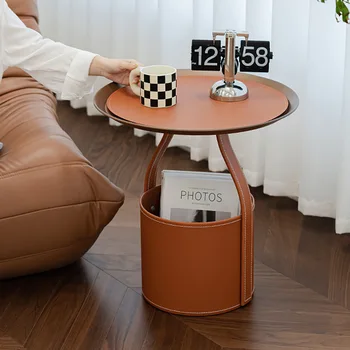 Приставной столик из седельной кожи в итальянском стиле, Минималистичный журнальный столик для гостиной для отдыха, Столы для хранения, Каменная панель, мебель для дома