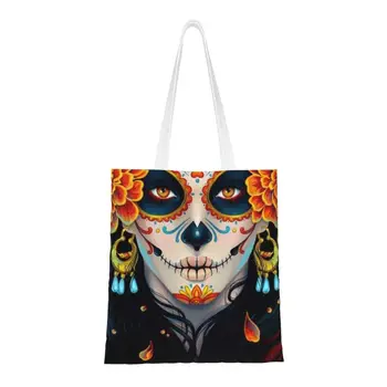 Сумка для покупок Day Of The Dead, женская парусиновая сумка-шоппер с мексиканским сахарным черепом, сумки большой вместимости